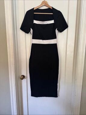 Black and White Sheath Dress with Contrast Panels